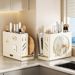 New Model Kitchen Knife and Cutting Board Rack, Chopstick Holder, Pot Lid Integrated Multifunctional Knife Storage Rack