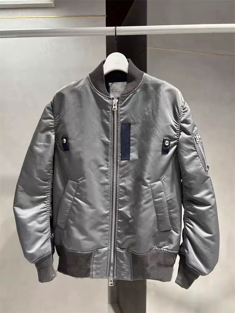 FOG SACAI 2023秋冬新款拼接口袋拉链宽松休闲飞行员长袖外套夹克-Taobao