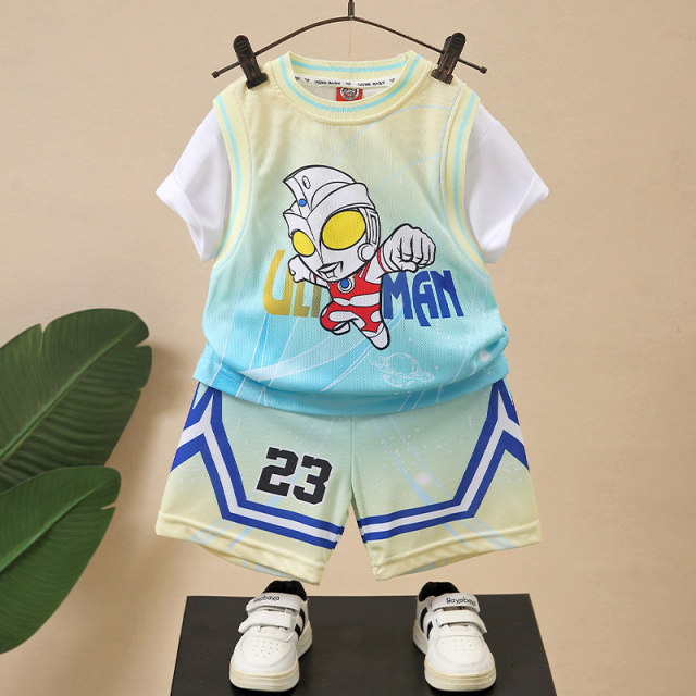 Ultraman Clothes Boys Summer Suit Set 2025 New Children's Sports Short-Sleeve Basketball Suit Summer Boys Trendy Children