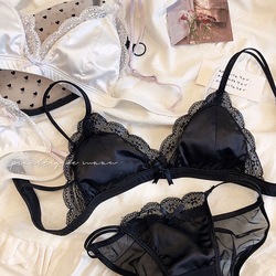 French Style Girl Underwear Set - Small Chest, Thin Lace, Triangular Cup, Push-up Bra
