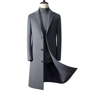Wind coat men's long -knee and thick wool woolen woolen coat men's business long Korean version of the handsome trench coat outside