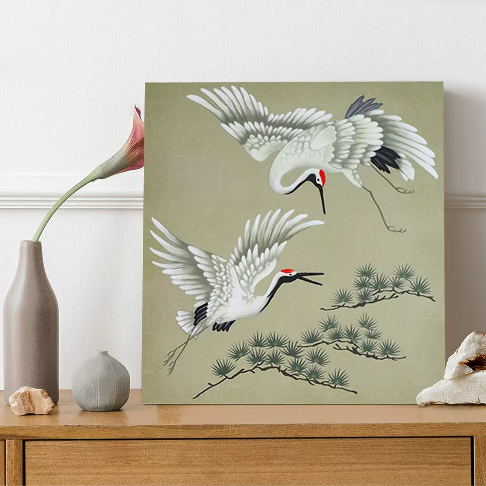 中国风新中式【松与鹤】客餐厅玄关卧室床头装饰画背景墙艺术挂画-Taobao 