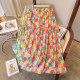 
French retro colorful printed skirt for shopping malls for women in summer large size temperament covering hips and making them look slim A-line umbrella skirt