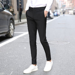 Nine -foot small foot trousers new slim solid color small foot pants 9 -point pants men's small straight pants men's black casual pants
