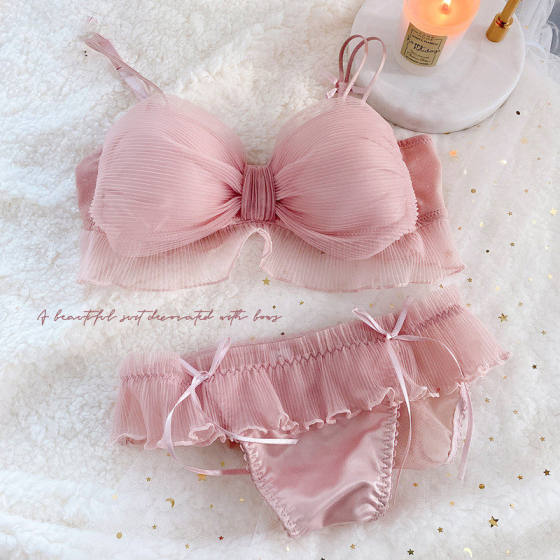 
Luolisi Japanese lace underwear women's mesh bow no steel ring gathered student high school girl tube top bra