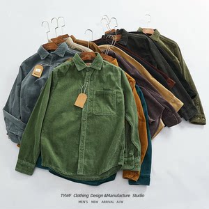 
European cross-border corduroy shirt men's American retro pocket style long-sleeved cardigan corduroy casual work shirt trendy