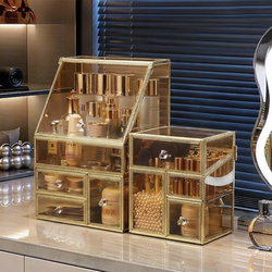 Japanese Cosmetics Storage Box Desktop Glass High-End Large-Capacity Storage Rack Skin Care Products Dressing Table Organizer Box