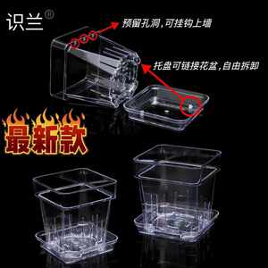 
New high transparent plastic square wall-mounted desktop breathable tray with bottom hole tray Phalaenopsis special flower pot