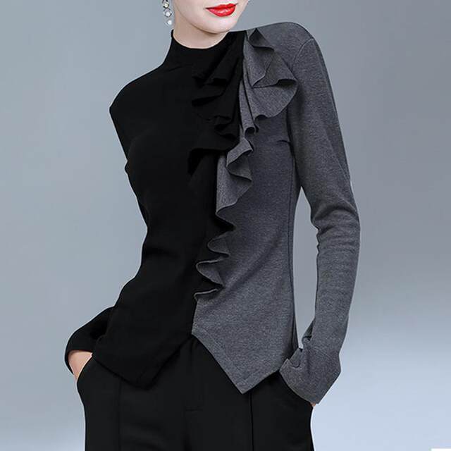 Ruffle bottoming shirt 2025 women's autumn and winter knitted tight ...