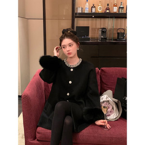 Jacket Women's Winter Rich Family Thousands of Wind Mid -length imitation fox woolen woolen coat Korean thickened woolen cape top
