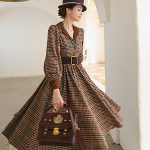 
Miai Original <Hazelnut Biscuits> British retro thickened wool plaid vintage style high waist dress