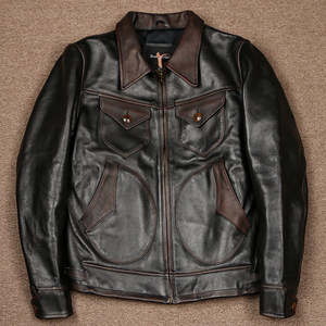 
1.8mm Mapi Mendoza Two-color Washed Retro Aged Men's Leather Jacket Lapel Farmer Jacket Locomotive
