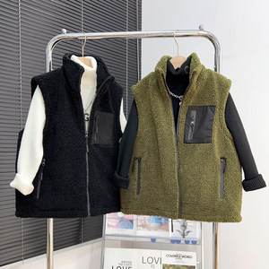 Boys fleece vest autumn and winter medium and large children's casual vest children's thick tops for boys plus cotton vests