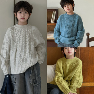 
G+ children's clothing boys retro sweater 2025 winter children's thickened round neck pullover medium and large children's warm sweater
