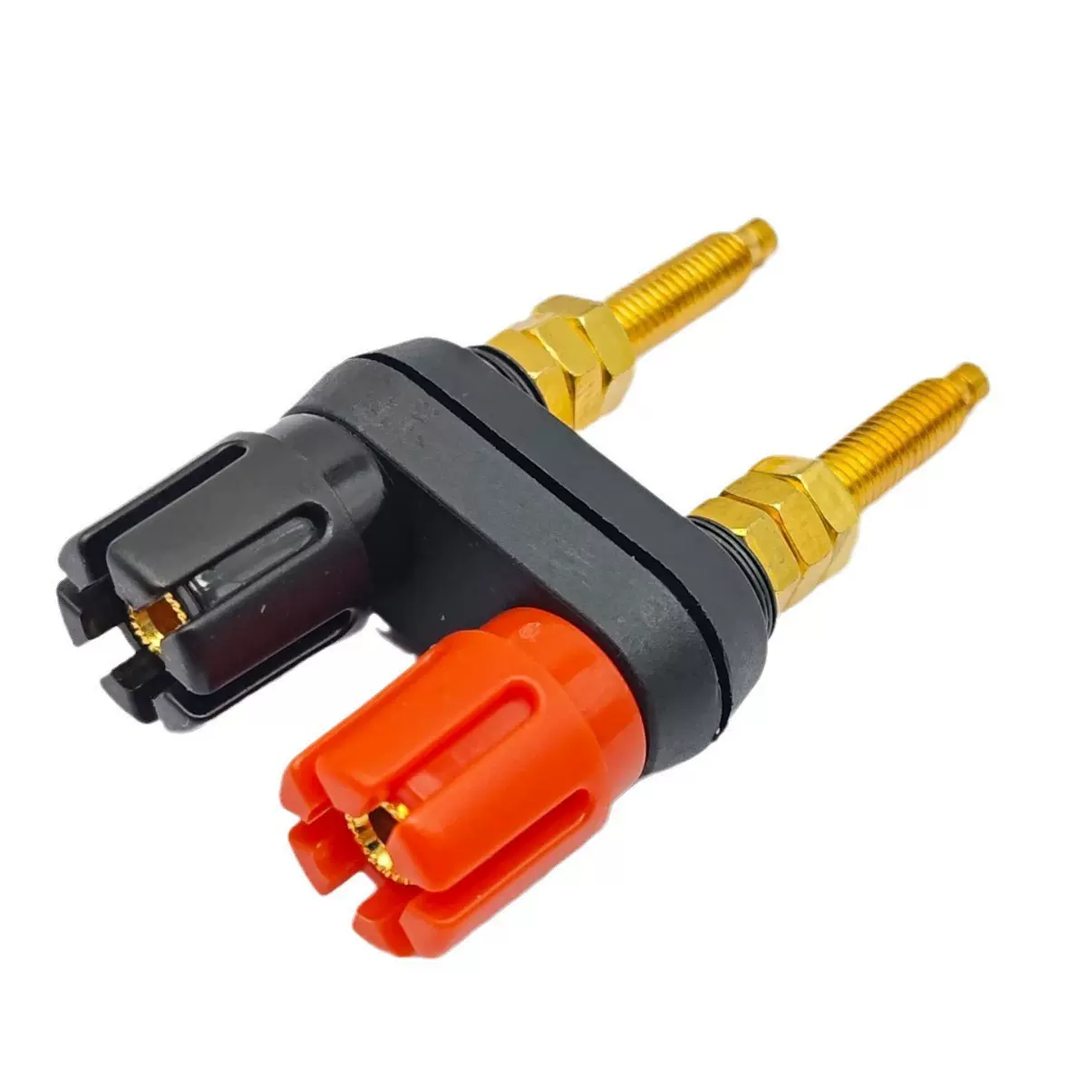 铜杆镀金双联接线柱连接器 双联连体接线柱 双位梅花加长接线端子