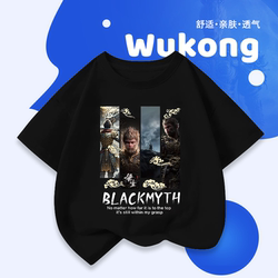Boys' Black Myth Wukong Short-Sleeved T-Shirt Summer Kidsren's Trendy Cool and Handsome Cotton Tops Baby Boy Casual Clothes