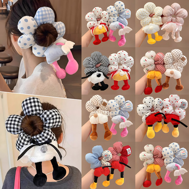 Autumn and winter Mickey flower large intestine hair ring for women, super large ball hair tie, sweet girly polka dot hair rope hair accessories