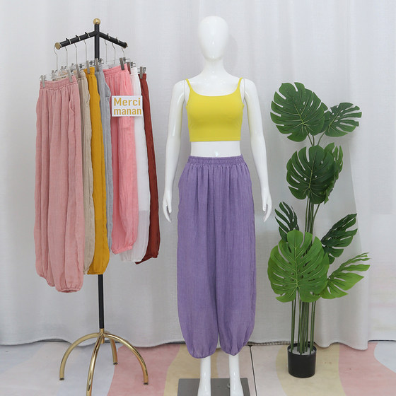 
National style cotton and linen loose and versatile elastic yoga bloomers sports Pilates leggings Zen yoga pants loose