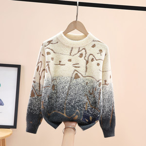
Boys sweater mink velvet autumn and winter plus velvet thickened thread children's sweater medium big children's fashionable girl base shirt
