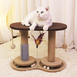 Solid Wood Scratching Post Cat Climbing Frame Turntable Cat Toy Cat Claw Board Cat Scratching Post Cat Scratching Board Non-Shedding Cat Jumping Platform Scratcher