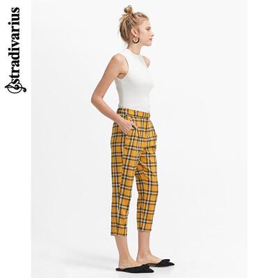 stradivarius yellow tartan trousers