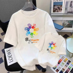 25-Year Family Matching Cotton Short-Sleeve T-Shirts for a Family of Three, We Are Together, New Style, Sports Day Class Uniforms, Kindergarten Uniforms