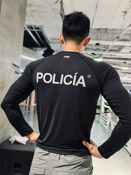 [Kaqiushan] Ice strips long sleeves reflective large men's quick-drying breathable fitness training suit stretch top T-shirt
