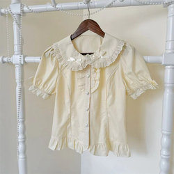 Lolita Style White Shirt for Women with Cute Doll Collar and Short Sleeves for Summer