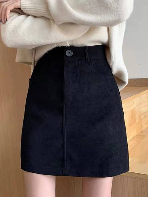 Retro high waist small fragrance style A-line short skirt for women in autumn and winter anti-exposure short skirt simple and versatile hip-covering skirt
