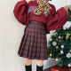 Large size loose waist checkered A -line skirt spring and autumn, fat mm high -waisted pleated middle skirt retro school style half bodies skirt
