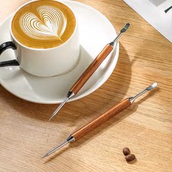 Coffee Latte Art Needle, Latte Art Tool, Hook Needle, Stainless Steel Latte Art Pen, Professional Latte Art Tool, Carving Needle, Solid Wood