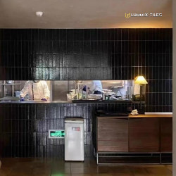 Black tile retro long strip handmade brick matte glossy split brick restaurant bar fire stone terracotta wall tile