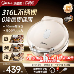 Midea 0-Coating Stainless Steel Electric Griddle for Home Use, Double-Sided Heating, 2026 New Model, Multifunctional Frying Pan