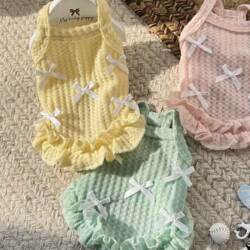 2025 New Summer Dog and Cat Vest with Bow, Thin Style, Air-Conditioned Summer Style, Sweet Corgi, Ragdoll, Teddy Clothing