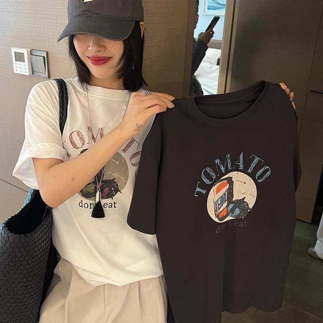 Slim and casual tee 2025 summer new color printed letter short-sleeved T-shirt versatile Korean women's top