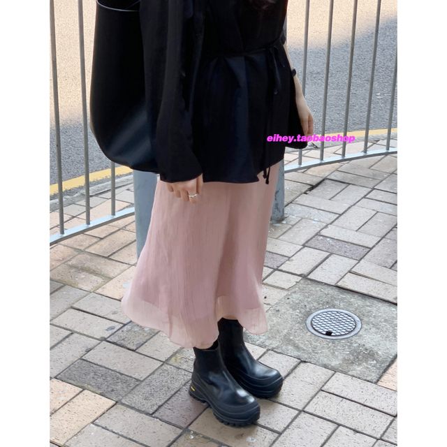 eihey hey light luster double-layer mesh pleated texture temperament high waist slimming skirt long skirt

