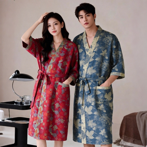 
Pure cotton bathrobe couple tulle cloth bathrobe double layer gauze pajamas high-end cotton high-end pajamas for all seasons