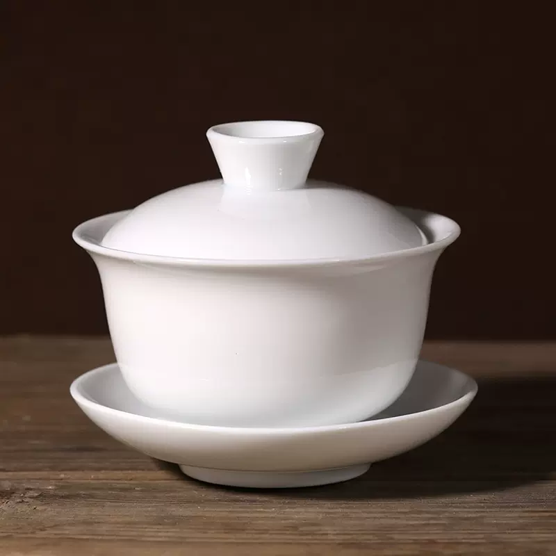白磁手絵蓋碗陶磁純手薄子工夫茶具渍茶碗三才碗敬茶杯