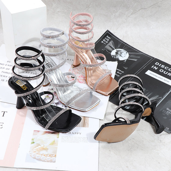 
2025 summer new product slim heels fashionable high heels Roman style sexy party spiral strap fashion high heels sandals