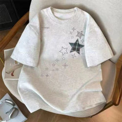 American-Style Fun Star Short-Sleeve T-Shirt, Summer Oversized Design, Round Neck, Versatile Couple Style ins Top12