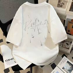 American High Street Meteor Graffiti Trendyy Printed Short-Sleeved T-Shirt Men's Summer New Oversize Loose Top 12