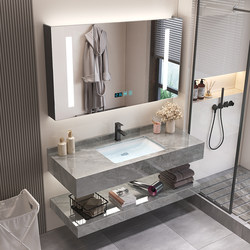 Simple Bathroom Cabinet Set with Glossy Rock Slab Ceramic Basin, Bathroom Sink, Washbasin, and Bathroom Accessories Set