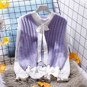Fresh knitted vest female vest loose outside wearing 2022 new spring and autumn ladies Kan shoulder wild sweater jacket