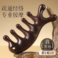 Natural Ebony Wood Scalp Meridian Massage Comb for Women, Hair Care Tool for Hair Loss, Five-Tooth Home Gua Sha Dolphin-Shaped Anti-Hair Loss