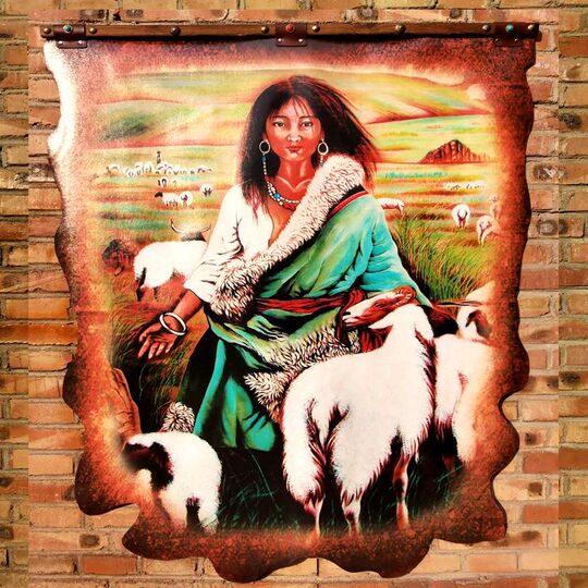 モンゴル革絵 チンギス・カン 民俗芸術 - 単一フレームプリント