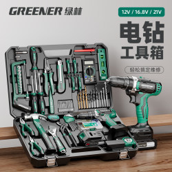 Green Forest Tool Set Household Toolbox Multifunctional Hardware Repair Kit Complete Home Electrician Set with Electric Drill