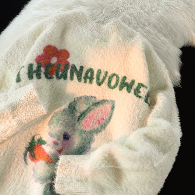 JIANYINZ retro sweet and cute rabbit sweaters for men and women soft ...