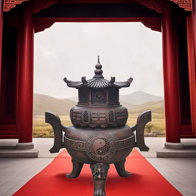 定制黄铜八卦炉太上老君炼丹炉香熏炉铜鼎中医药文化摆件
