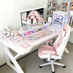 Computer Desk, Gaming Chair, a Set of White Gaming Desks, Home Desks, Desktop Desks, Girls' Bedroom Gaming Tables