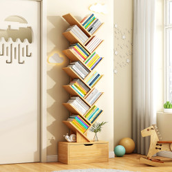 Simple Tree-Shaped Small Bookshelf Storage Rack Floor-Standing Bedroom Cabinet Living Room Storage Rack Home Multi-Layer Creative Narrow Bookcase